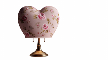 Heart shaped pink floral lamp with gold base