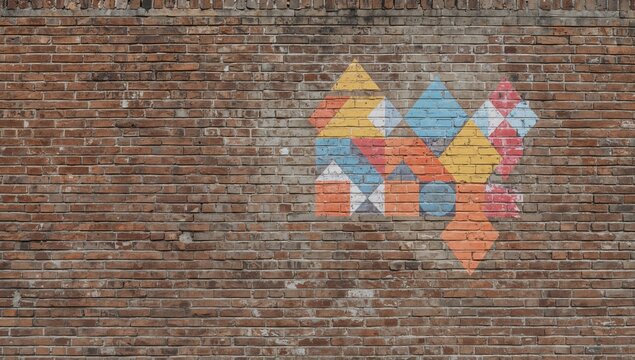 Architectural design concepts displayed through geometric patterns on an old brick wall.