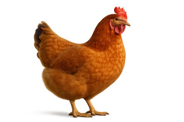 Fototapeta premium Brown hen standing side view, domestic farm animal poultry on transparent background, agriculture and food production concept