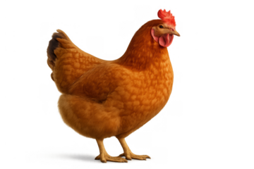 Brown hen standing side view, domestic farm animal poultry on transparent background, agriculture and food production concept