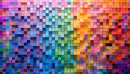 A Vibrant Abstract Mosaic Of Square Tiles In A Grid Pattern Filled With An Intricate Blend Of Pastel And Neon Colors The Border At The Bottom Contrasts Sharply Offering Depth And Dim Ai Generated
