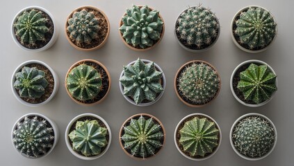 Small potted cacti displayed from above, ideal for desktop decoration, Earth Day