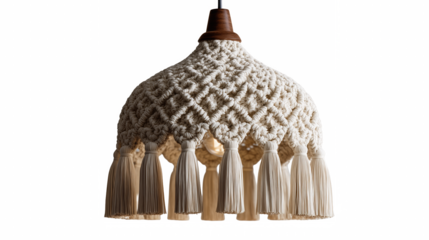 Macrame Tassel Pendant Lamp beige background