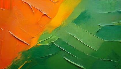Close Up Of A Simple Hand Painted Abstract Painting Contemporary Orange And Green Textured Background Photograph