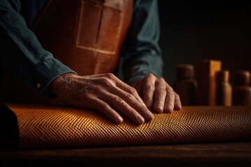 Craftsmanship in action artisan hands shaping textiles in a workshop warm lighting close-up view artisanal craft