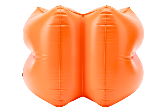 Bright orange inflatable safety buoy for open water swimmers isolated on transparent background