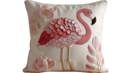 Pink Flamingo Embroidered Pillow with Shadow