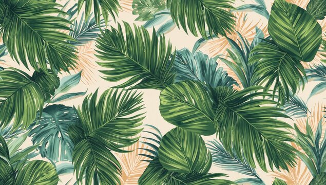 Tropical pattern featuring palm leaves, ideal for background design