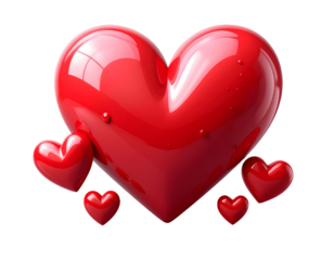 3d red heart icon with three smaller hearts isolated on a transparent background.