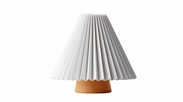Pleated paper table lamp with wooden base