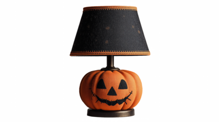 Pumpkin table lamp beige background Halloween decor