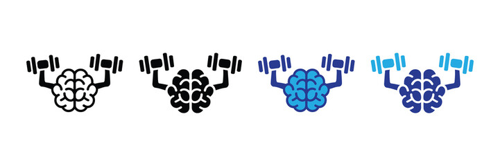 Set of four abstract brain icons representing artificial intelligence and technology concepts isolated on white background