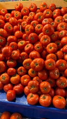 Fresh Red Tomatoes Piled at a Market Stall During Afternoon Hours Ready for Customers to Purchase