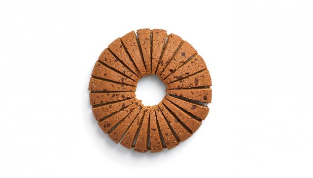Sliced circular rye bread on a white backdrop, fiber-dense choice