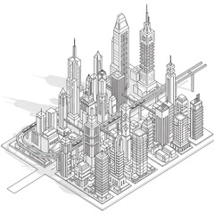 Obraz premium Isometric Cityscape Line Art Urban Planning Modern Architecture
