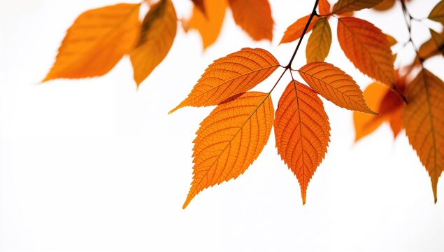 White background with orange leaves, organic natural elements, seasonal change
