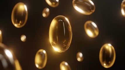 Golden liquid capsules floating abstract dark background luxurious health supplement concept video - Powered by Adobe