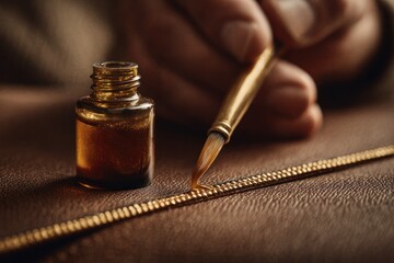 Crafting gold artisan techniques in leatherwork workshop photography close-up handcrafted details