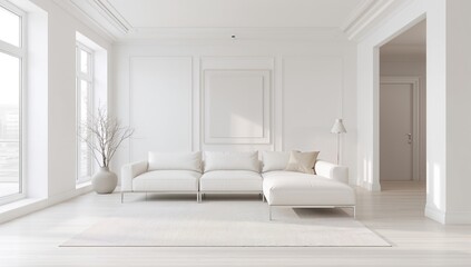 Contemporary living space featuring a bright white interior, ideal for minimalist design