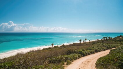 Path leading to the ocean, inviting exploration and connection with nature