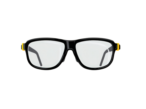 A pair of black and yellow glasses with a white frame