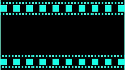 Classic film strip frame black and white empty space for video movie or photo content. Moving film strip animation loop with classic camera roll effect on dark cinematic background.