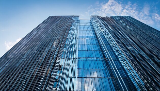 modern glass faced building against a pale blue sky