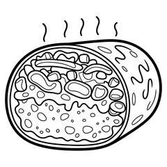 Burrito outline drawing style Mexican food wrap healthy dish lunch or dinner icon symbol.