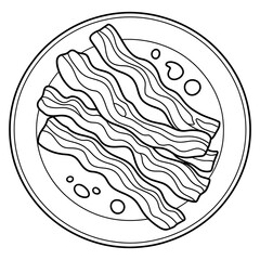 Bacon strips on plate simple outline drawing style food delicious breakfast or lunch 100 characters