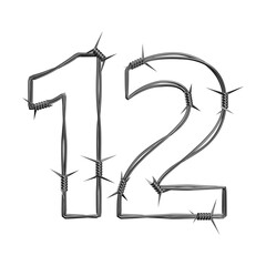 3D barbed wire typeface, number One and two