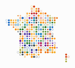 France, shape of the country build of colored cells. Digital style map of the France on white background. Large size circle blocks. Stylish vector illustration.
