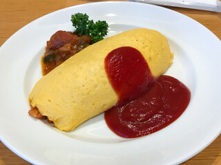 Delicious Japanese Omelette Rice Dish with Sauce