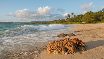 Sand and coral on the beach, natural erosion risk