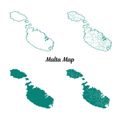 Malta  Map Set Outlined on White Background