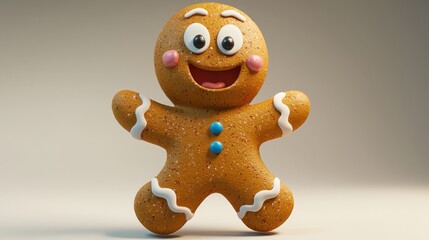 Happy Gingerbread Cookie Character with Colorful Details and Smiles.