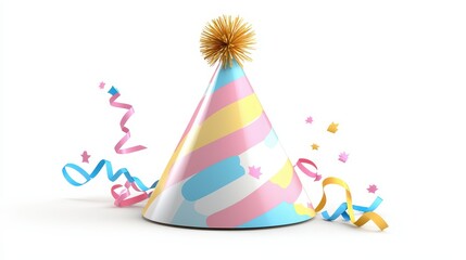 Colorful Party Hat with Streamers for Celebration or Birthday Event.