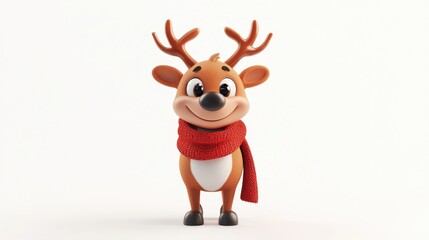 Cute cartoon reindeer character wearing a red scarf for holidays.