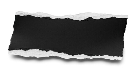 Torn black paper fragment with rough edges isolated on white background ready for graphic design