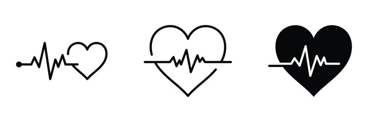 Pulse icon flat line symbol set. Black pulse icon vector illustration template. Heartbeat line. Pulse cardiogram icons of heart beat. ECG electrocardiogram with healthy rhythm, cardio attack.
