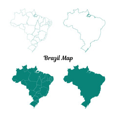 Graphical Brazil Map Outline in Teal on White Backdrop