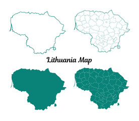 Green Lithuania Map Outline with Districts on White Background