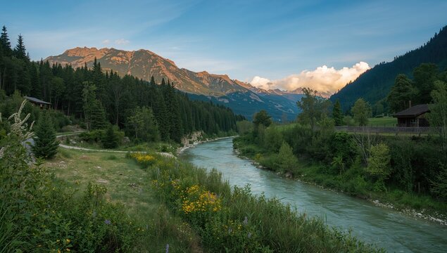 Abkhazian summer scenery featuring Gagra ridge and Gega river, erosion risk