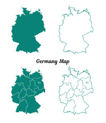 Germany Teal Map Outlines on White Background Country Geography