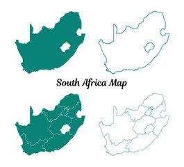 South Africa Teal Maps Set on White, Political Geography