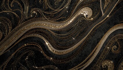 Glittering gold wave design on a dark backdrop, ideal for UI backdrop