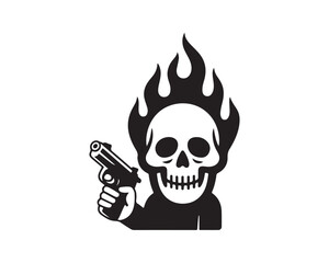 skull with gun, skull with shooter, skull head fire vector, skull silhouette, skull illustration, skull design,  vector, illustration, icon, art, design, skull,  Gun, Shooter,, black, people, smile, f