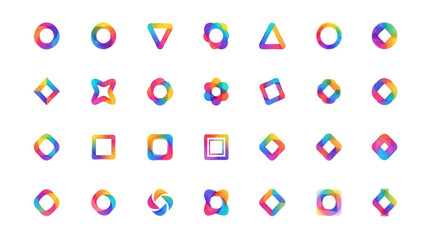 Colorful Gradient Geometric Logo Set — Modern Abstract Vector Branding Icons