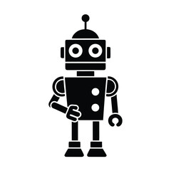 line art robot in thinking pose on white background