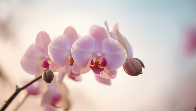 Summer blooming moth orchids with a soft bokeh backdrop, ideal for floral card design