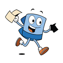 Funny Cartoon Character Running to Meeting